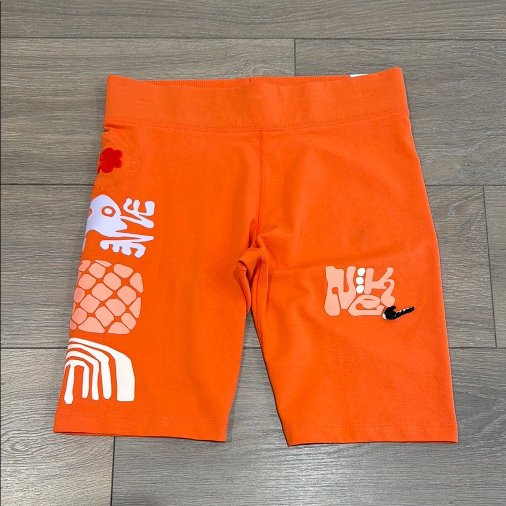 NIKE Orange Tight Fit Pineapple Island Hawaii Cotton Biker Workout Shorts Size M